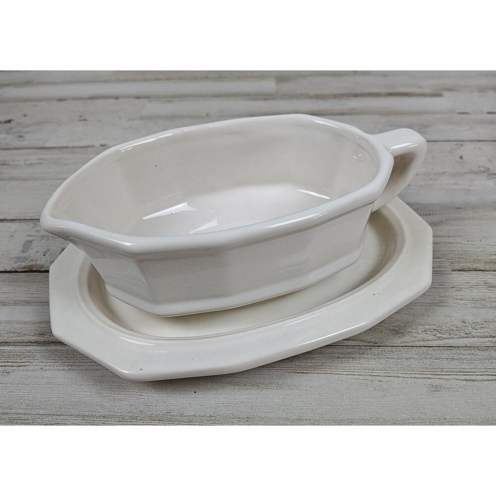VTG PFALTZGRAFF White Gravy Boat/Underplate Octagonal Ironstone Style Serveware